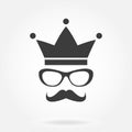 Hipster style icon: sunglasses with mustache and crown. Vintage design. Vector illustration. Royalty Free Stock Photo